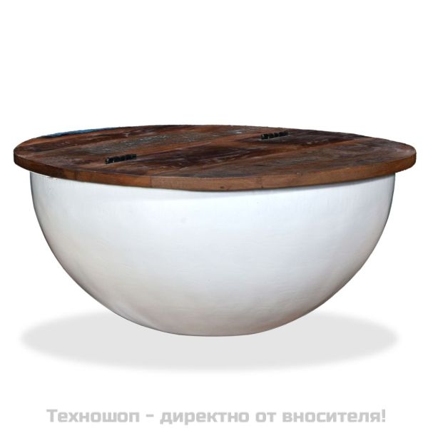 Маса за кафе, регенерирано дърво масив, бяла, форма на купа