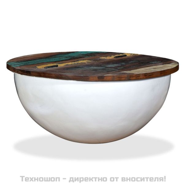 Маса за кафе, регенерирано дърво масив, бяла, форма на купа