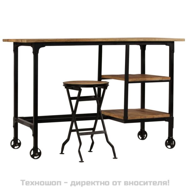 Бюро със сгъваем стол, мангово дърво масив, 115x50x76 см