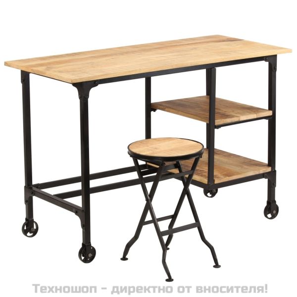 Бюро със сгъваем стол, мангово дърво масив, 115x50x76 см
