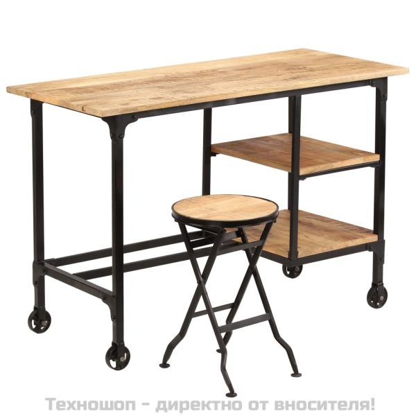 Бюро със сгъваем стол, мангово дърво масив, 115x50x76 см