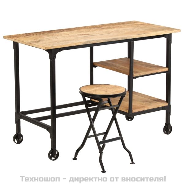 Бюро със сгъваем стол, мангово дърво масив, 115x50x76 см