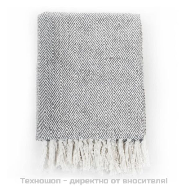 Декоративно одеяло, памук, рибена кост, 160x210 см, сиво