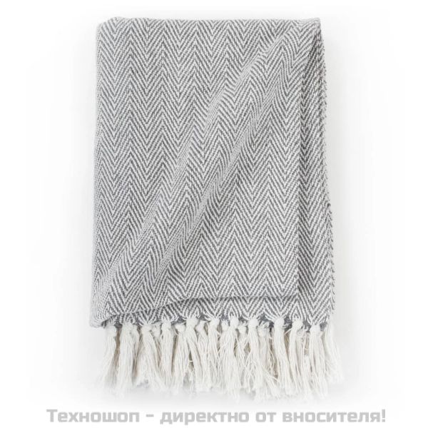 Декоративно одеяло, памук, рибена кост, 220x250 см, сиво
