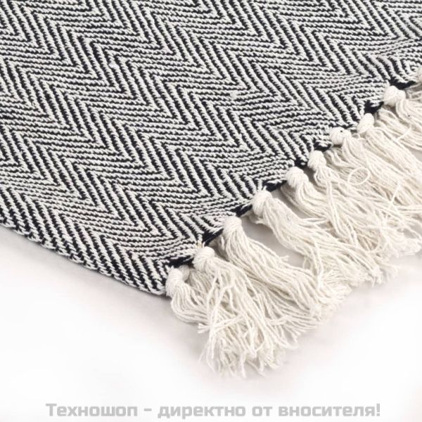 Декоративно одеяло, памук, рибена кост, 160x210 см, нейви синьо