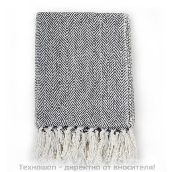 Декоративно одеяло, памук, рибена кост, 220x250 см, нейви синьо