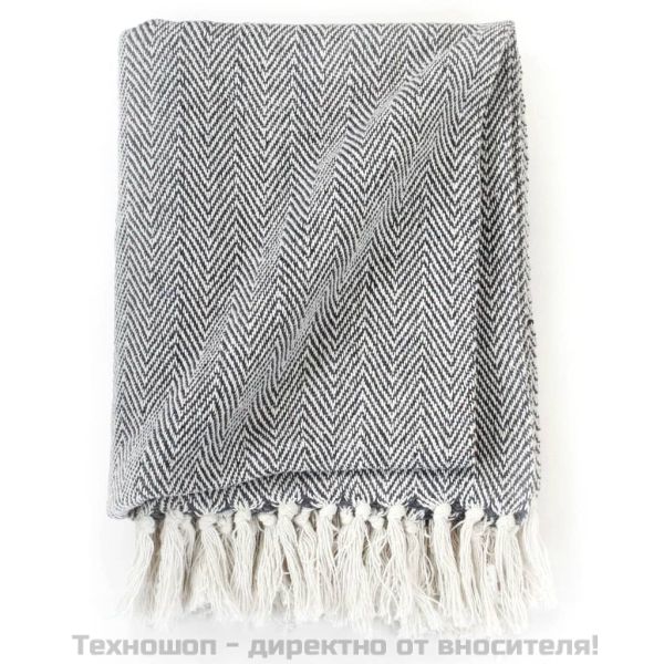 Декоративно одеяло, памук, рибена кост, 220x250 см, нейви синьо
