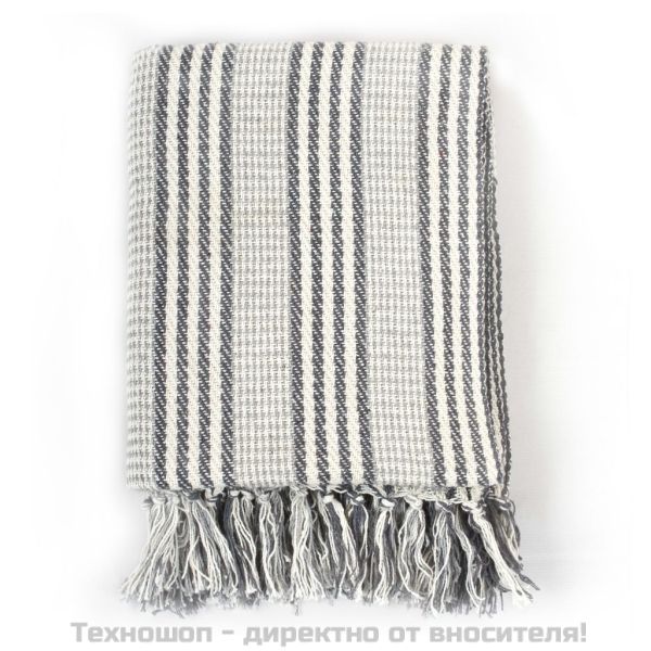 Декоративно одеяло, памук, ивици, 125x150 см, сиво и бяло