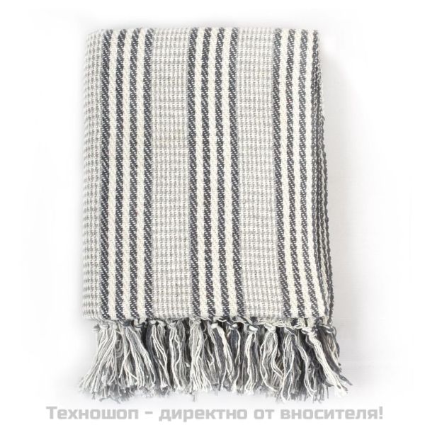 Декоративно одеяло, памук, ивици, 160x210 см, сиво и бяло
