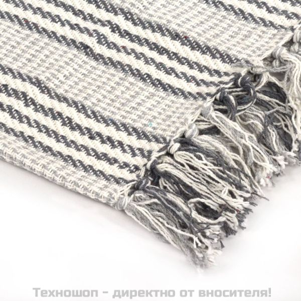 Декоративно одеяло, памук, ивици, 160x210 см, сиво и бяло