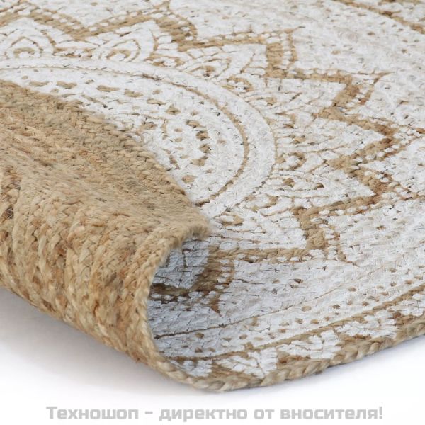 Плетен килим от юта с принт, 90 см, кръгъл