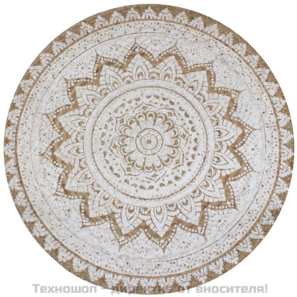 Плетен килим от юта с принтове, 150 см, кръгъл