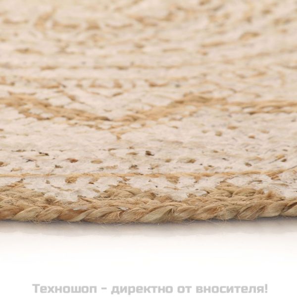 Плетен килим от юта с принтове, 150 см, кръгъл