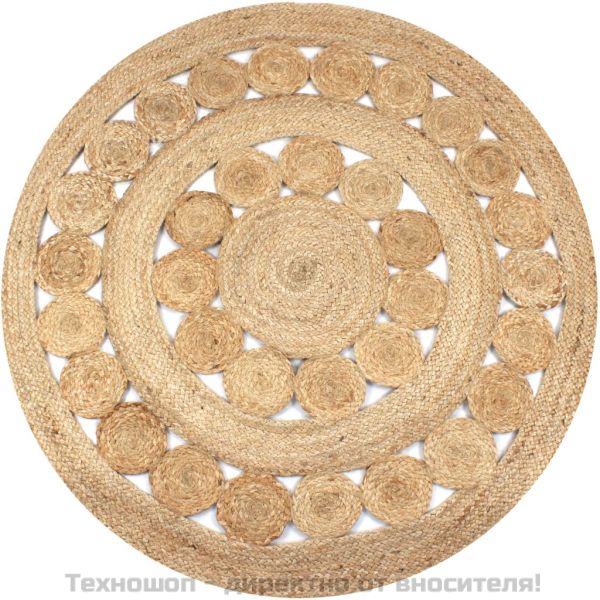 Плетен килим с дизайн, от юта, 120 см, кръгъл