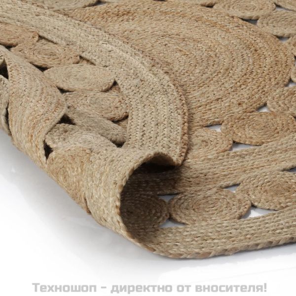 Плетен килим с дизайн, от юта, 150 см, кръгъл