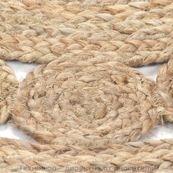 Плетен килим с дизайн, от юта, 150 см, кръгъл