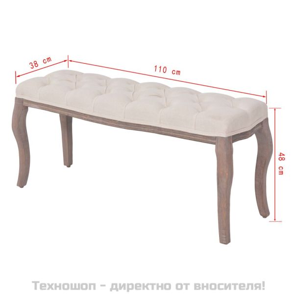 Пейка, лен и дървен масив, 110x38x48 см, кремавобяла
