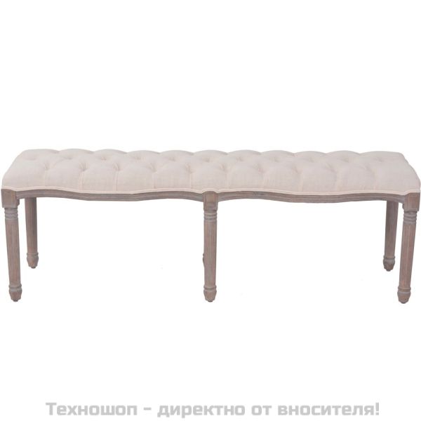 Пейка, лен и дървен масив, 150x40x48 см, кремаво бяла