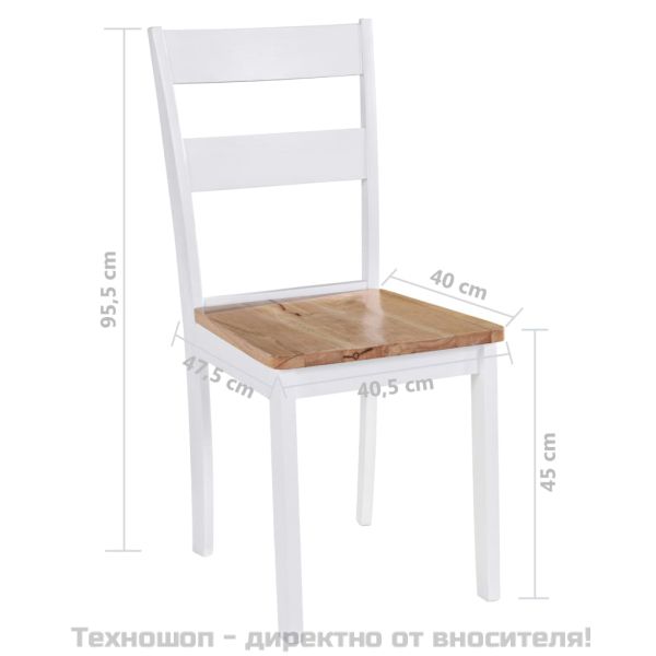 Трапезни столове, 4 бр, бели, каучуково дърво масив