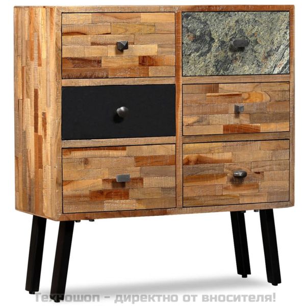 Страничен шкаф, 6 чекмеджета, регенериран тик масив, 70х30х76см