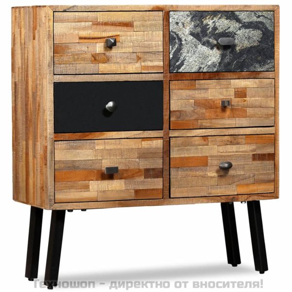 Страничен шкаф, 6 чекмеджета, регенериран тик масив, 70х30х76см