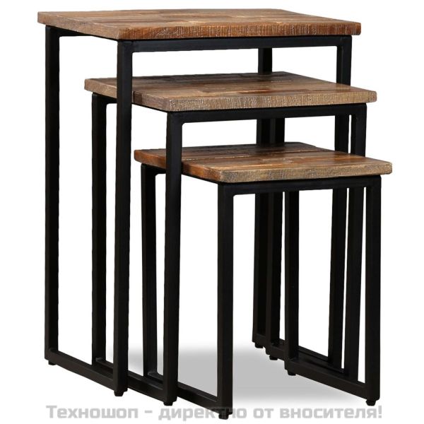 Комплект от 3 стифиращи кафе масички, регенериран тик масив