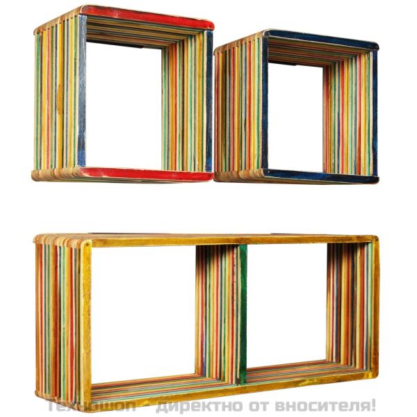 К-кт стенни рафтове, 3 бр, регенериран тик масив, многоцветен