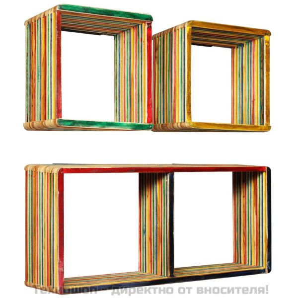 К-кт стенни рафтове, 3 бр, регенериран тик масив, многоцветен