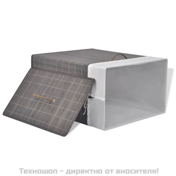 Бамбуков кош за пране, правоъгълен, тъмнокафяв