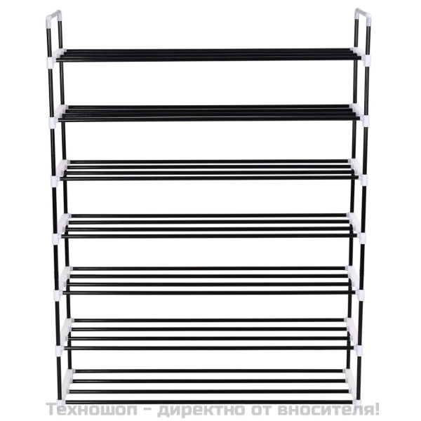 Стелаж за обувки със 7 рафта, метал и пластмаса, черен