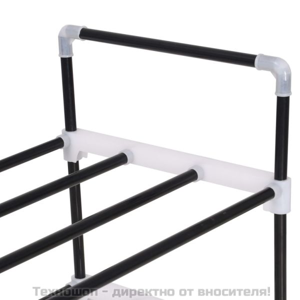 Стелаж за обувки със 7 рафта, метал и пластмаса, черен