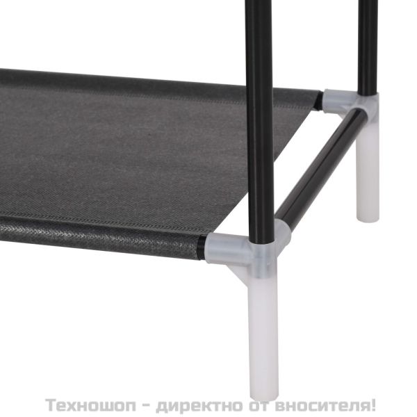 Стелаж за обувки с 8 рафта, метал и нетъкан текстил, черен