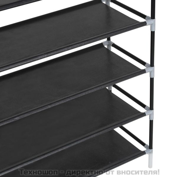 Стелаж за обувки с 10 рафта, метал и нетъкан текстил, черен