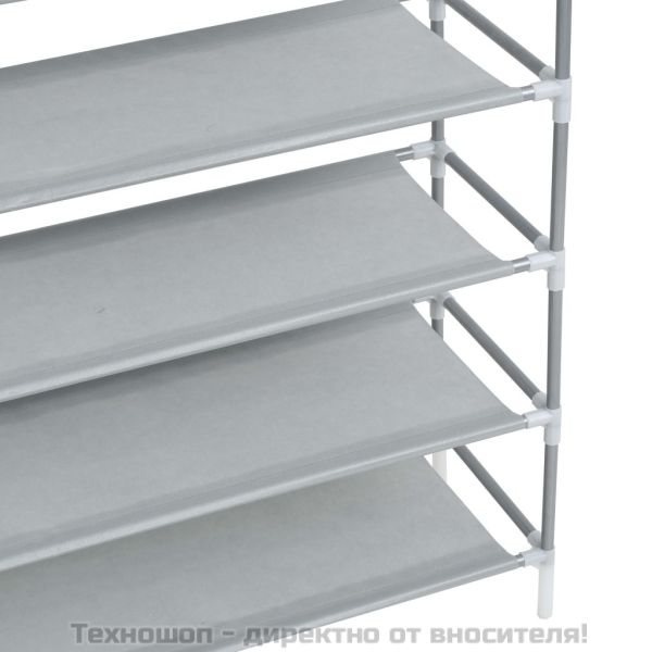 Стелаж за обувки с 10 рафта, метал и нетъкан текстил, черен