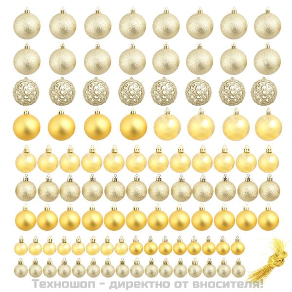 Комплект коледни топки от 100 части, 3/4/6 см, злато