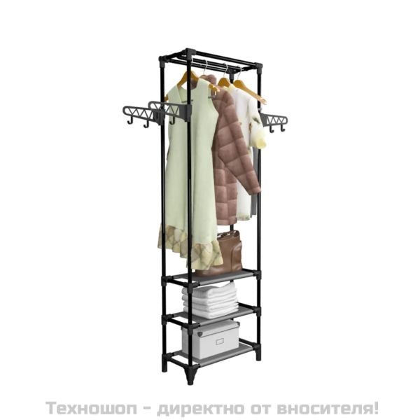 Стойка за дрехи, метал и нетъкан текстил, 55x28,5x175 см, черна