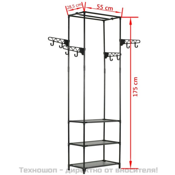 Стойка за дрехи, метал и нетъкан текстил, 55x28,5x175 см, черна