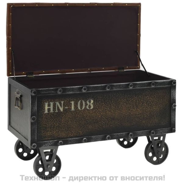 Пейка за съхранение дърво масив и изкуствена кожа 80,5x41x50 см