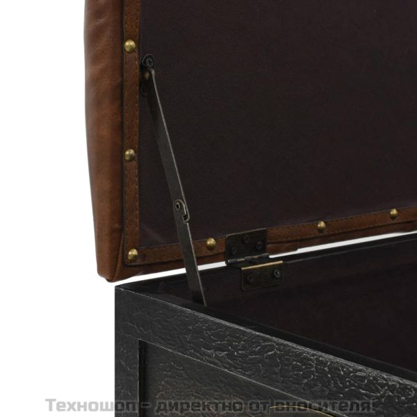 Пейка за съхранение дърво масив и изкуствена кожа 80,5x41x50 см