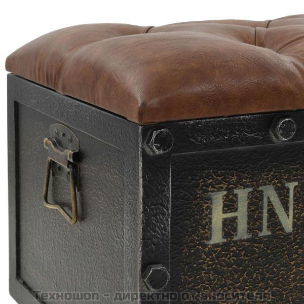 Пейка за съхранение дърво масив и изкуствена кожа 80,5x41x50 см