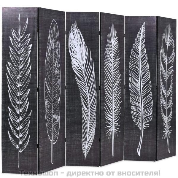 Сгъваем параван за стая, 228x170 см, пера, черно и бяло
