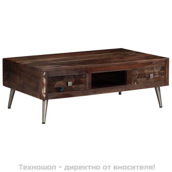 Маса за кафе, масивна регенерирана дървесина, 100x60x35 cм