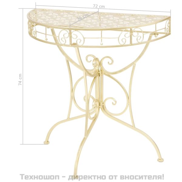 Странична маса винтидж стил полукръг метал 72x36x74 см злато