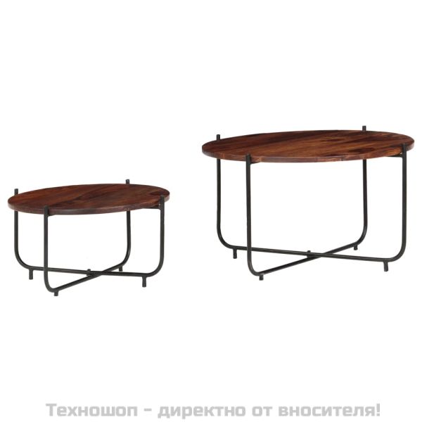 Комплект маси за кафе, 2 бр, акациево дърво масив, 60x35 cм