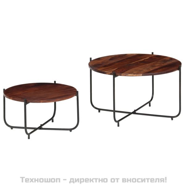 Комплект маси за кафе, 2 бр, акациево дърво масив, 60x35 cм