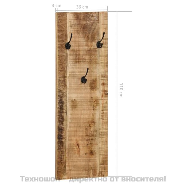 Закачалки за стена, 2 бр, мангова дървесина масив, 36x110x3 см