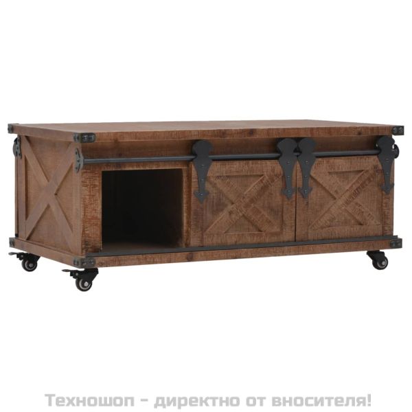 Кафе маса, чамова дървесина масив, 91x51x38 cм, кафява