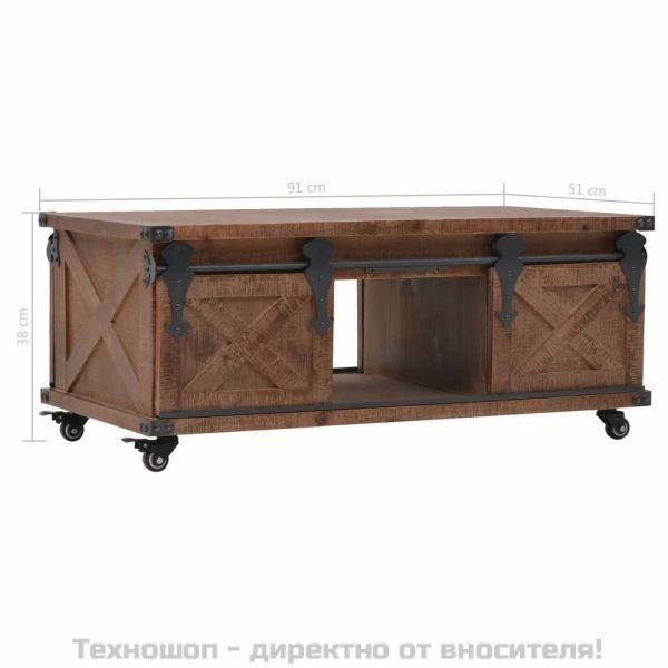 Кафе маса, чамова дървесина масив, 91x51x38 cм, кафява