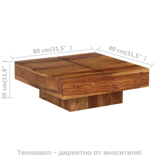 Маса за кафе, 80x80x30 см, акациева дървесина масив