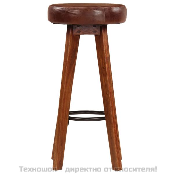 Бар столове, 2 бр, естествена кожа и акациево дърво масив